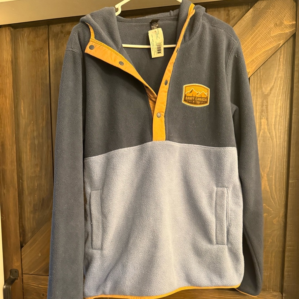 Two-Tone Fleece Pullover with Hood